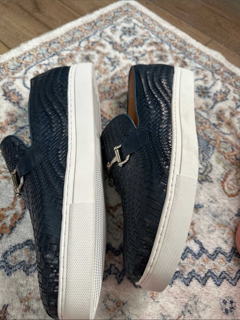 Men’s Navy Woven Leather Slip-On Sneakers with Gold Bit Marc Nolan - Picture 7 of 7